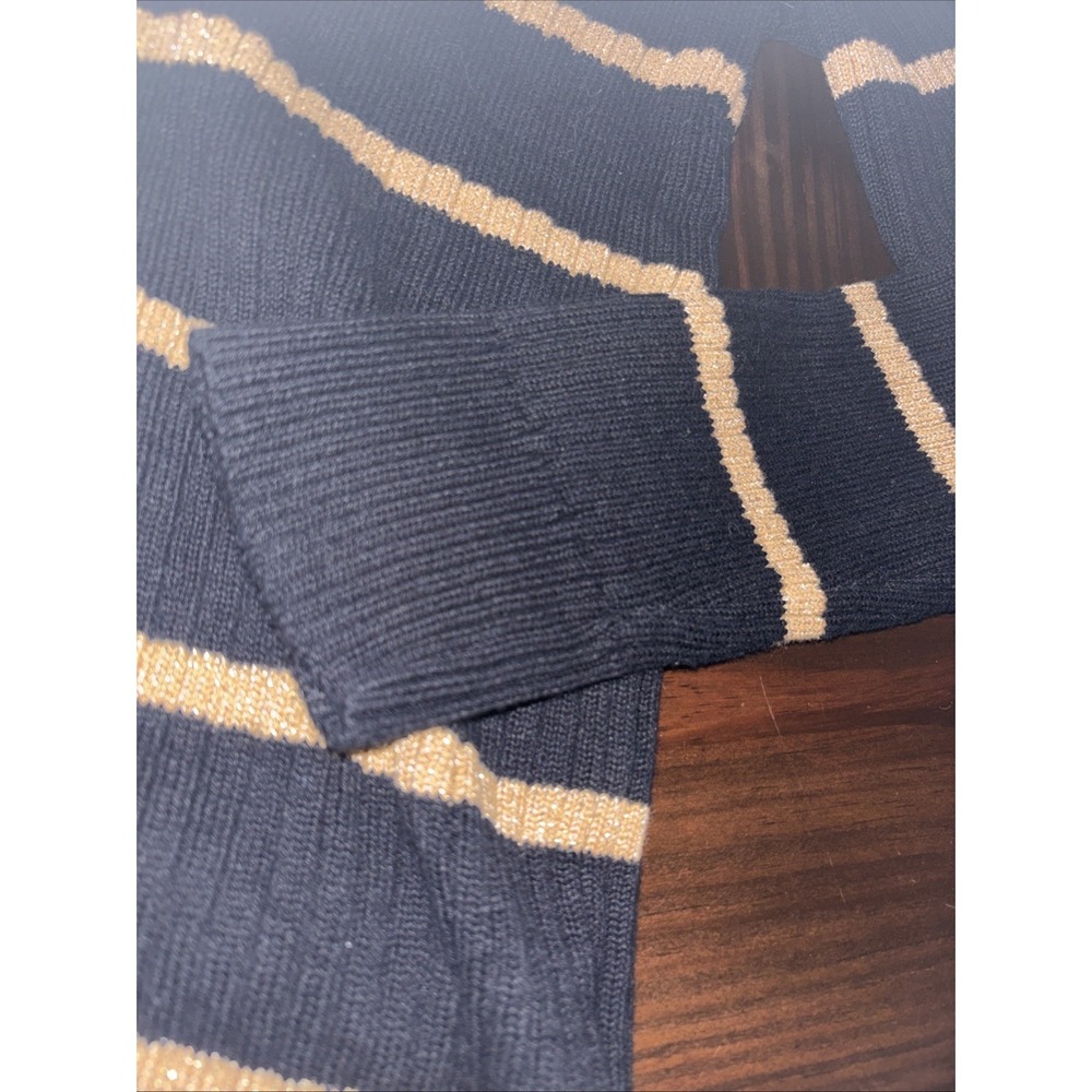 Lauren Ralph Lauren Black Gold Striped Sweater Toggle Medium Sparkle Metallic - Picture 5 of 8